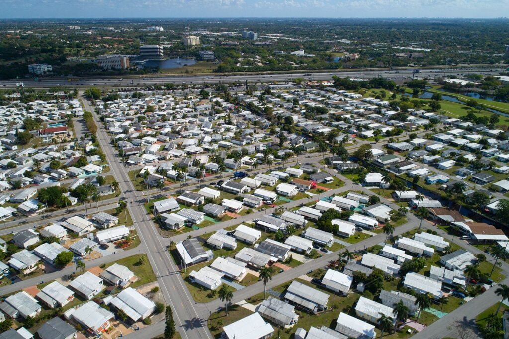 Aerial view of a manufactured mobile home park