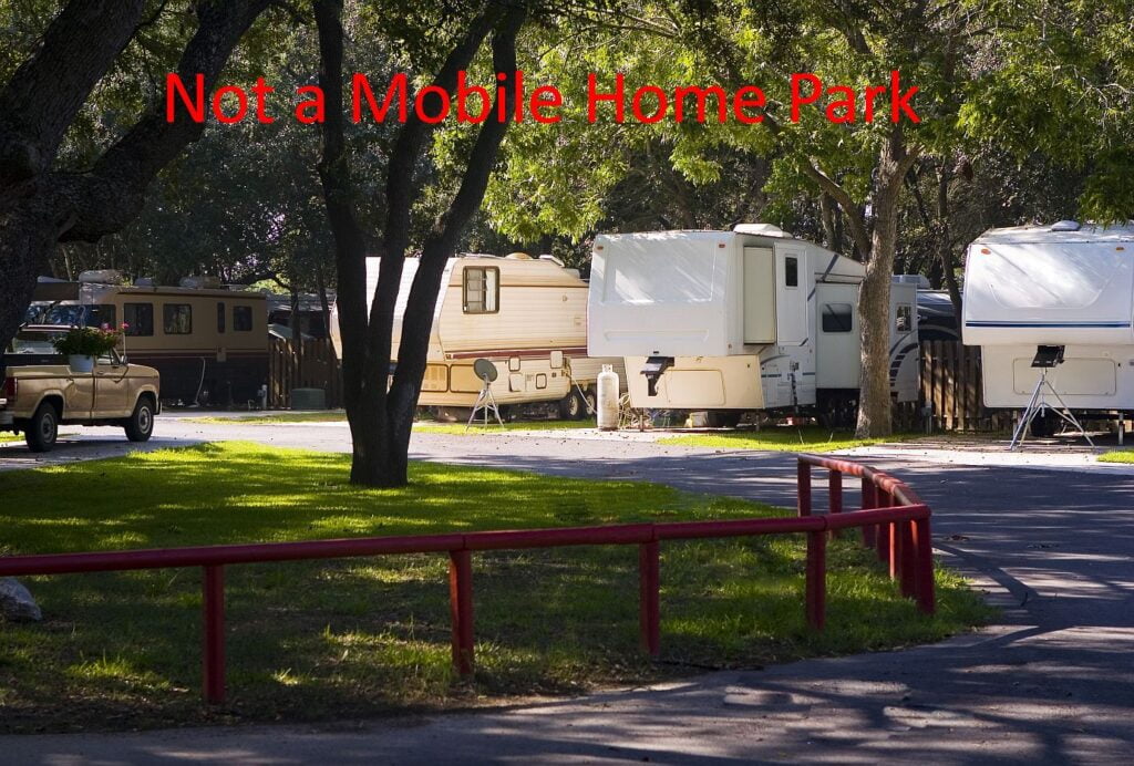Travel trailers in a park- NotMHP